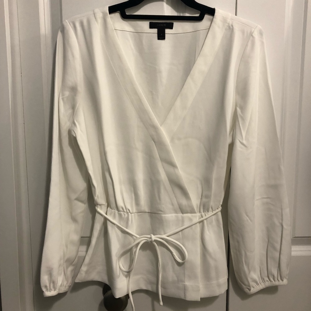 J Crew White Faux Wrap Shirt